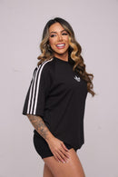 Oversize Adidas Retrô 3 Listras Feminina Preto