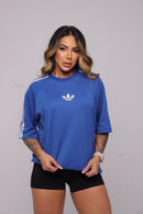 Oversize Adidas Retrô 3 Listras Feminina Azul